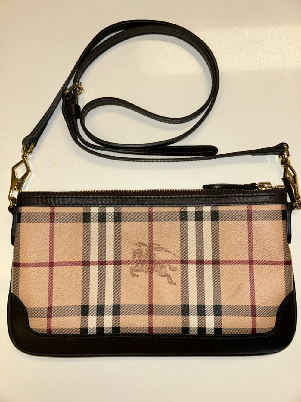 Vintage Check Leather Crossbody Bag in Beige and Black - Picture 11 of 11